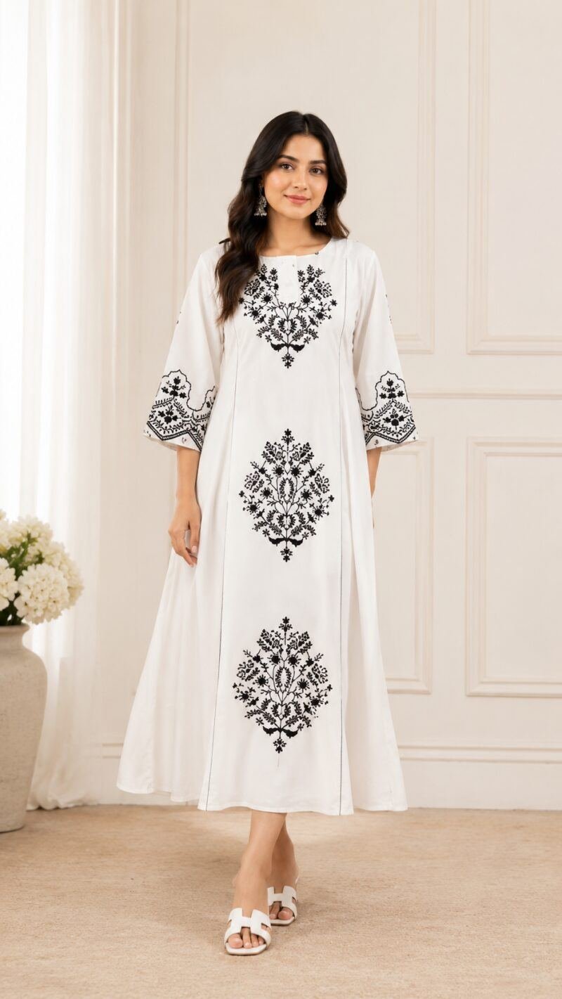 white ambotary work new colletion dress desgine shop now